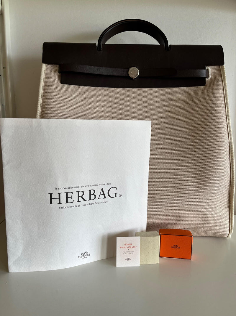 Hermes Beige Canvas Herbag