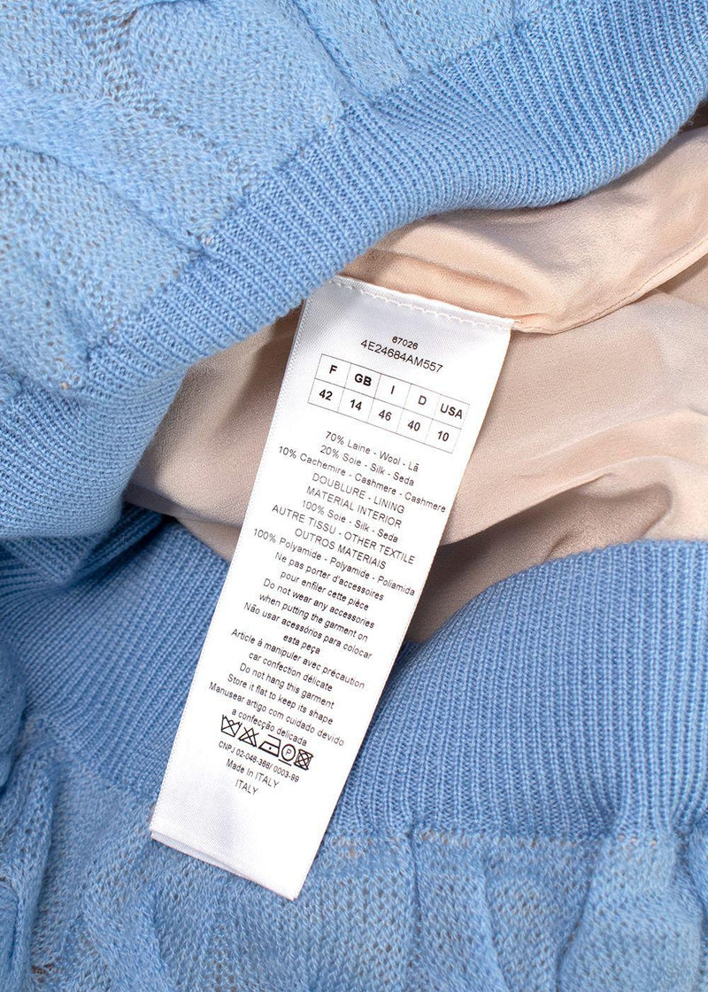 Dior Sky Blue Wool, Cashmere & Silk Cable Knit Jumper Dress