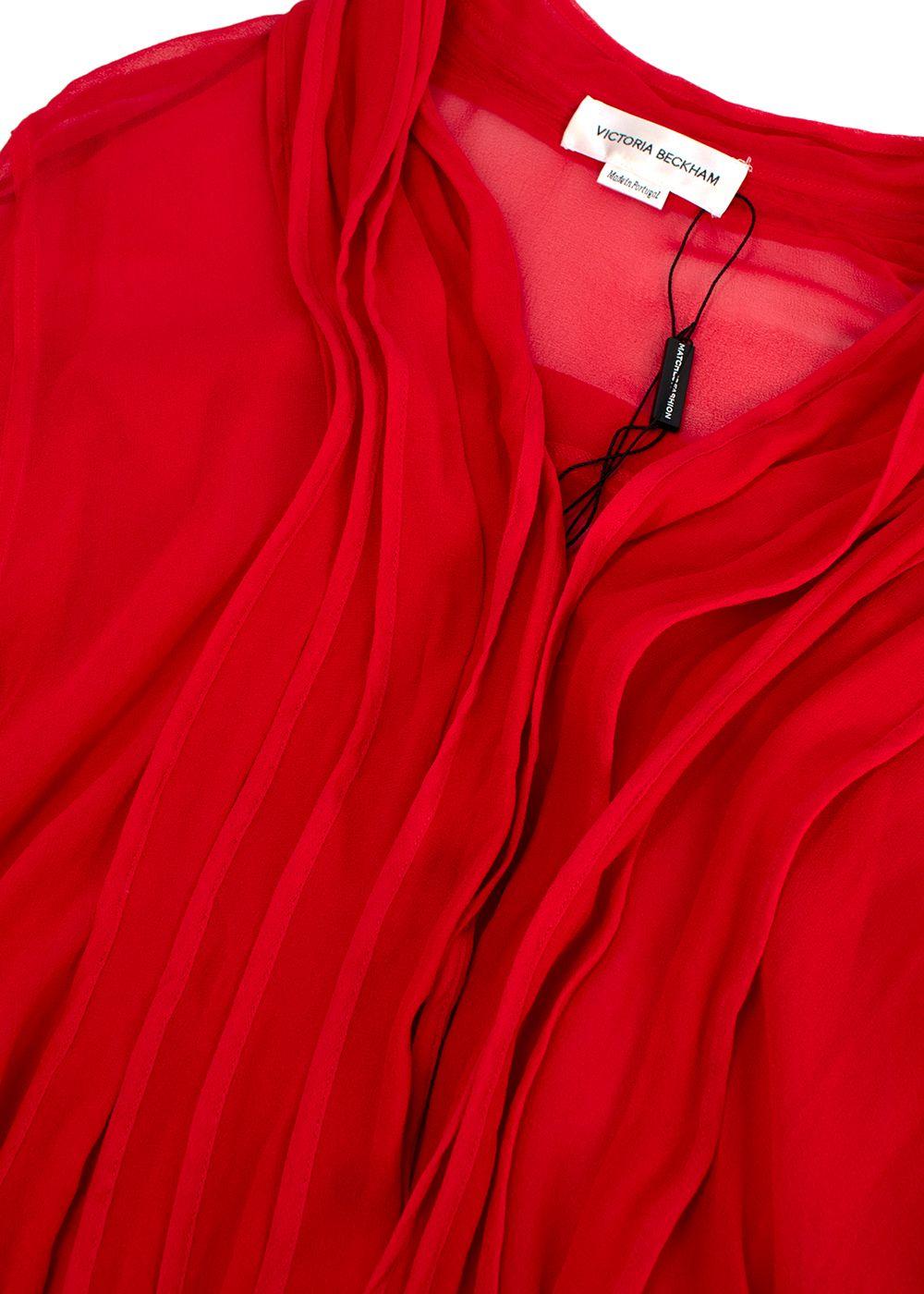 Victoria Beckham Red Sheer Ruffle Detail Blouse