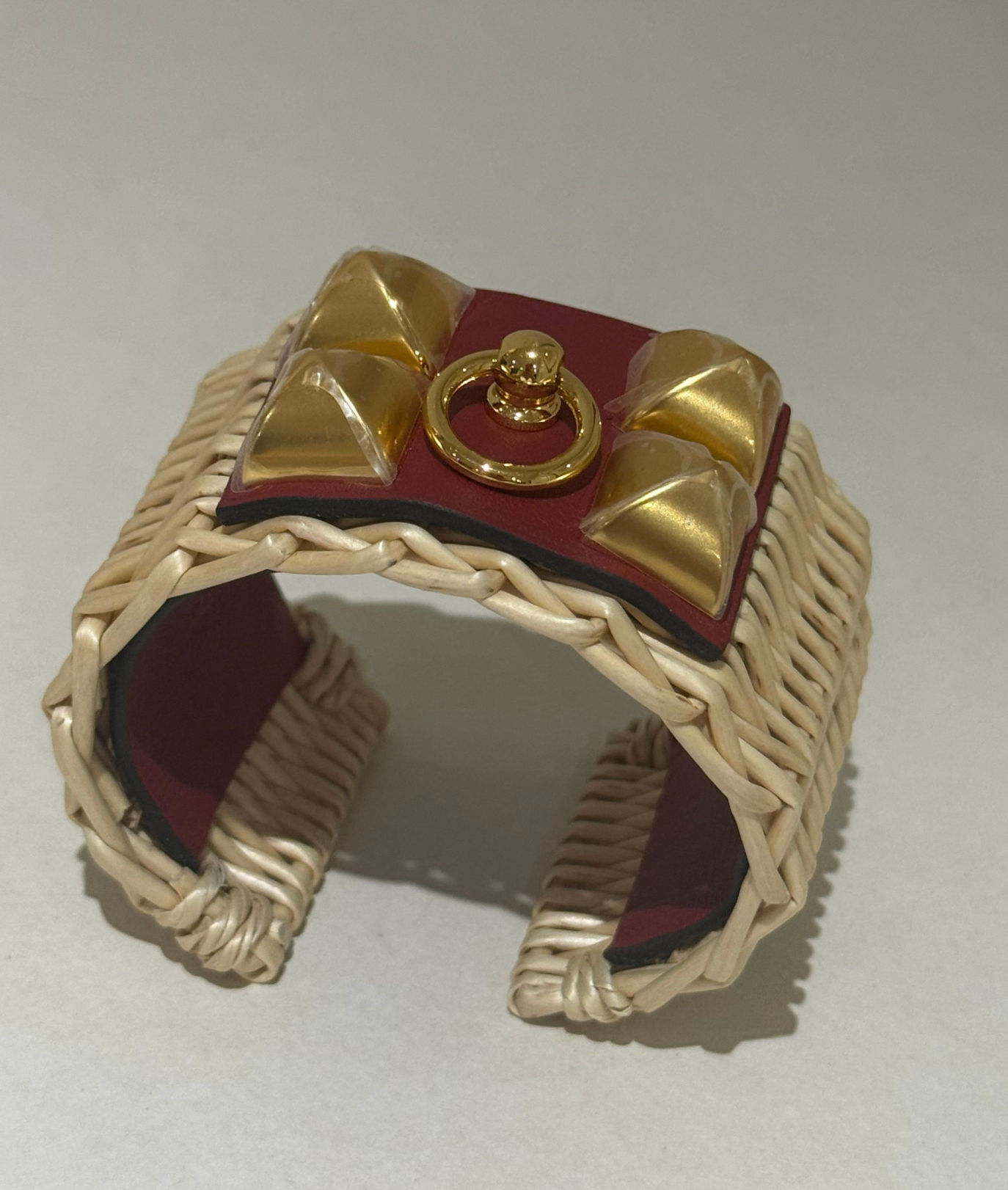 Hermes Raffia And Leather Picnic Cuff