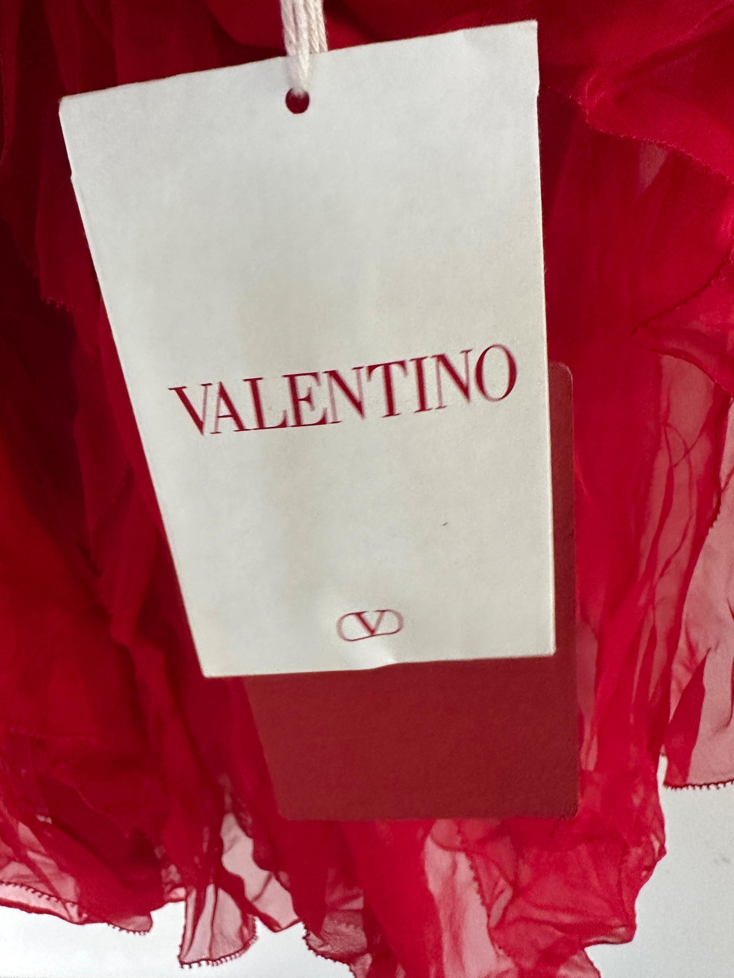 Valentino Red Ruffled Chiffon Mini Dress