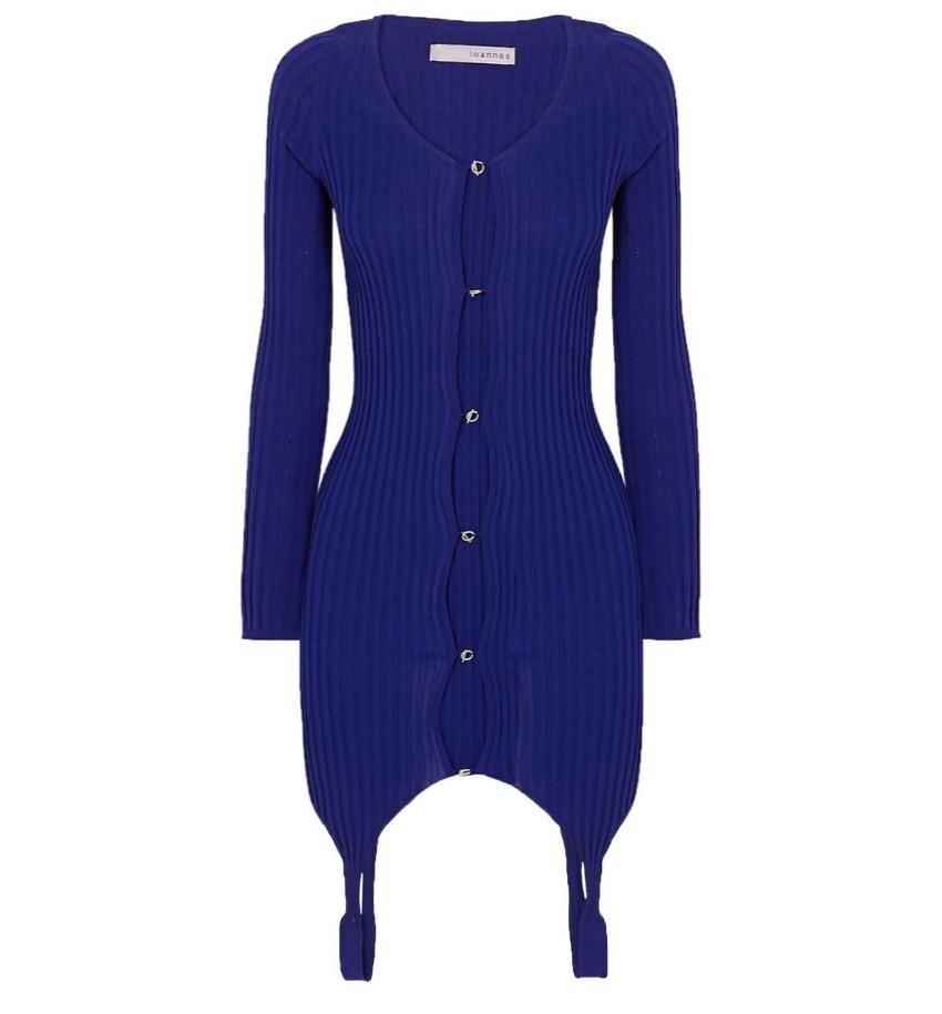 Ioannes blue fine ribbed knit cardigan