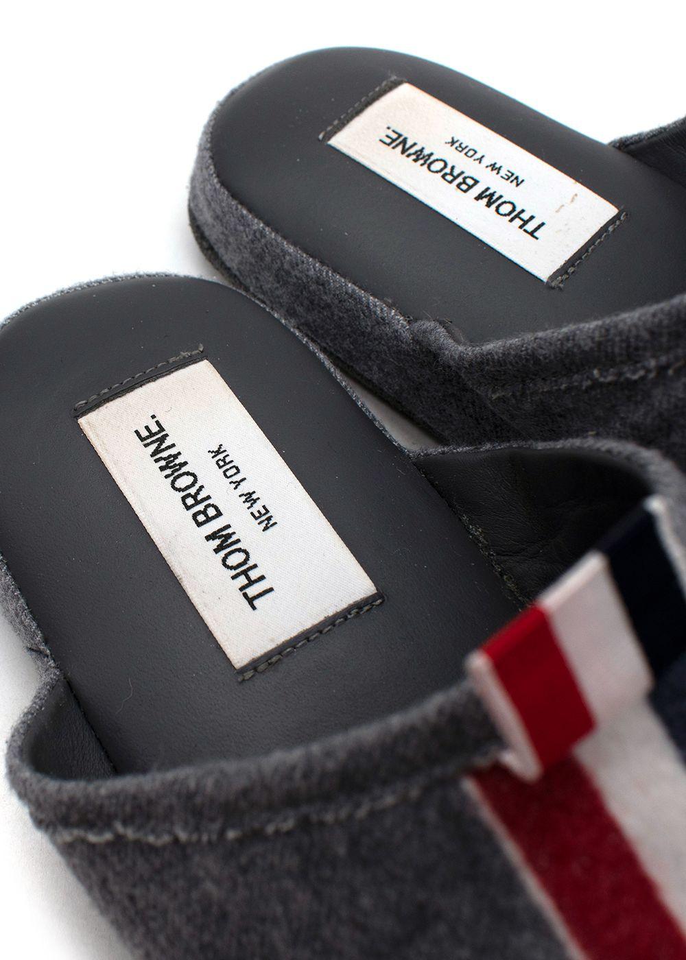 Grey 3 Bar Flannel Slippers