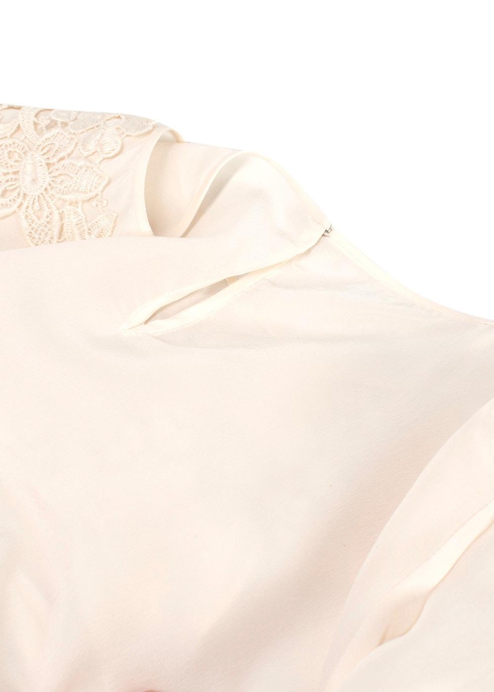 Cream Silk Blend Floral Crochet Top