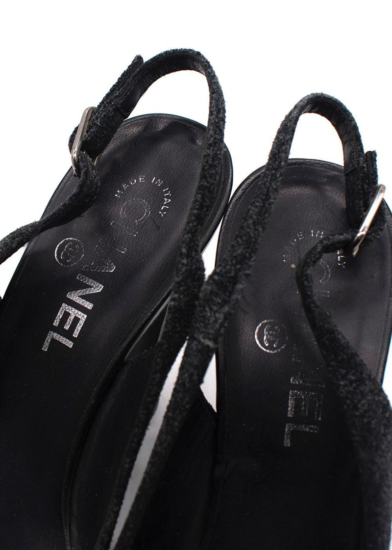 Chanel Grey Suede and Leather CC Cap Toe Slingback