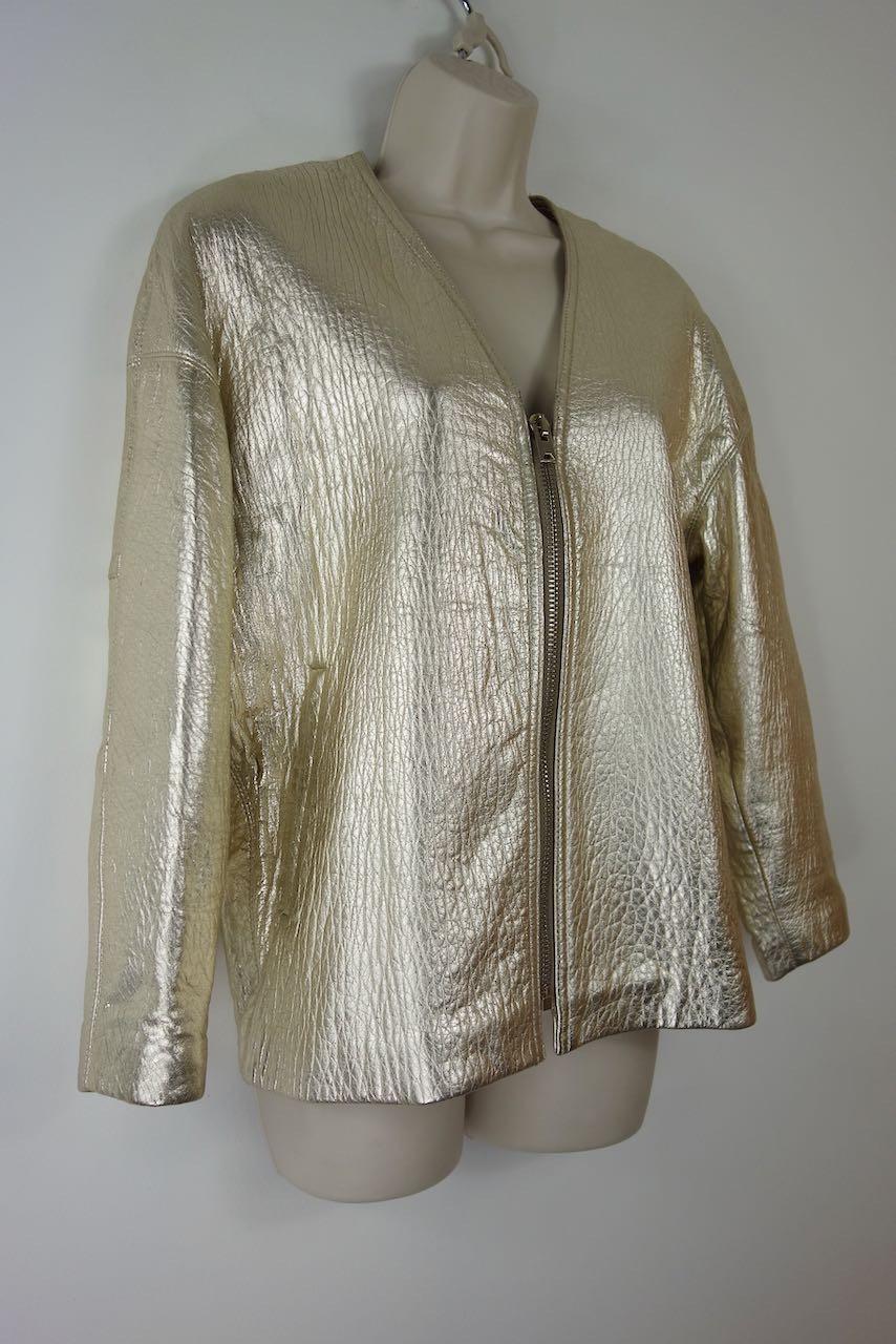 Metallic gold leather collarless jacket