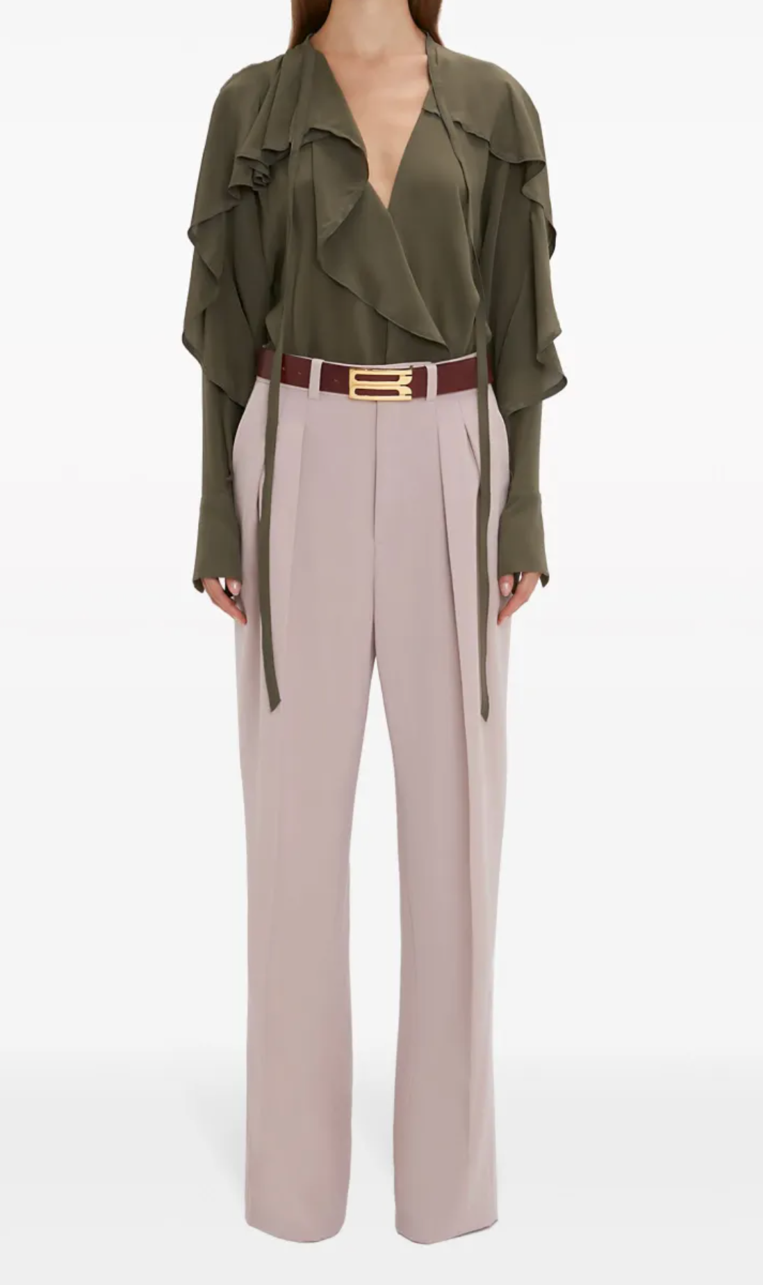 Victoria Beckham Double-Pleat Wide-Leg Trousers