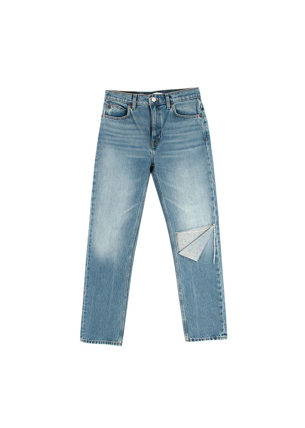 raw hem blue jeans