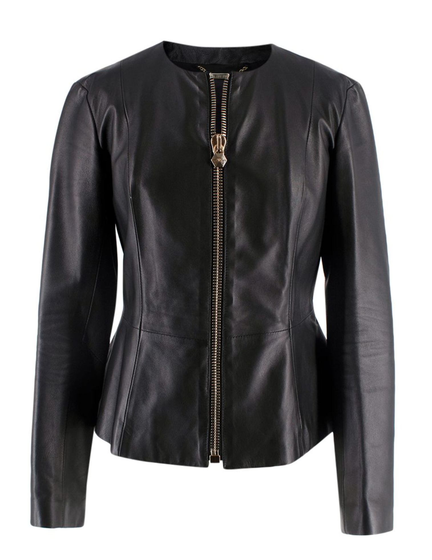 Philipp Plein Fitted Peplum Leather Jacket with Skull Appliqué
