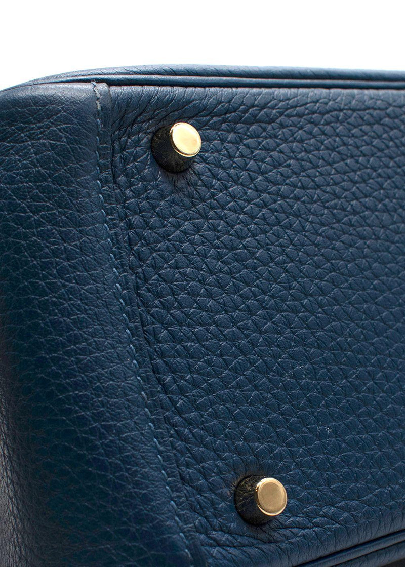 Hermes Taurillon Clemence Mini Lindy in Deep Bleu with Gold Hardware