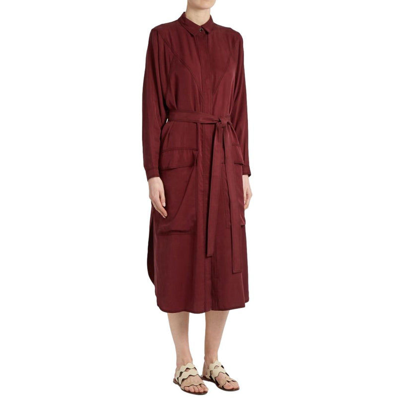 Albus Lumen Burgundy Sabrina Waist-tie Twill Shirtdress