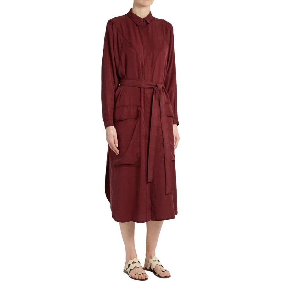 Albus Lumen Burgundy Sabrina Waist-tie Twill Shirtdress