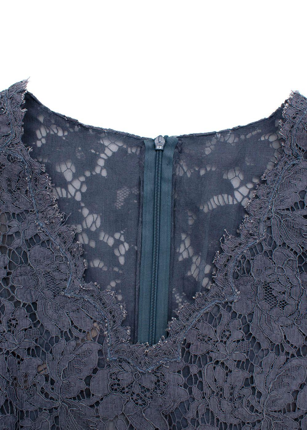 Valentino Steel Blue Floral Lace Dress