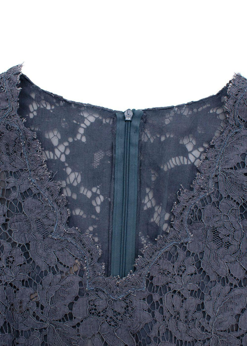 Valentino Steel Blue Floral Lace Dress