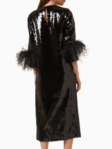 16Arlington Billie Feather-trimmed Midi Dress in Sequin
