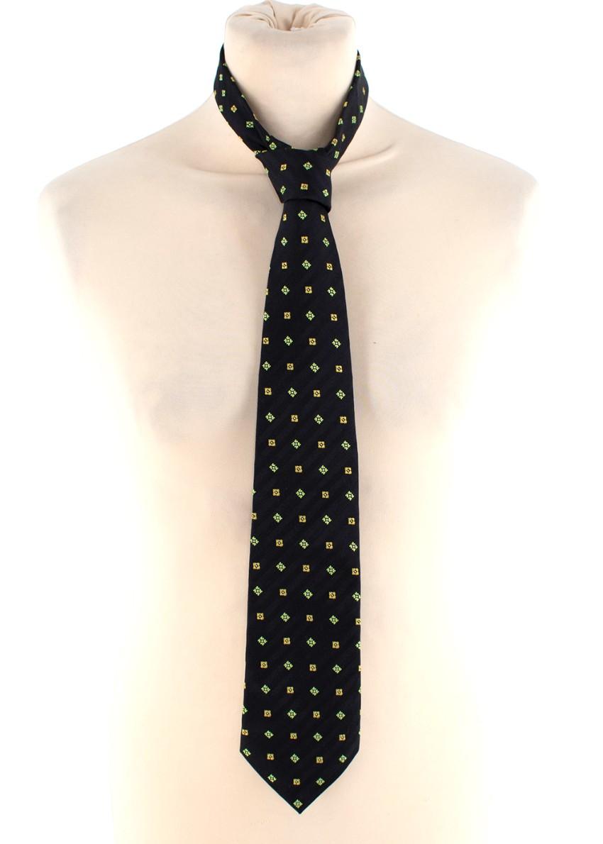 A Picci Green & Yellow Motif Black Silk Twill Tie