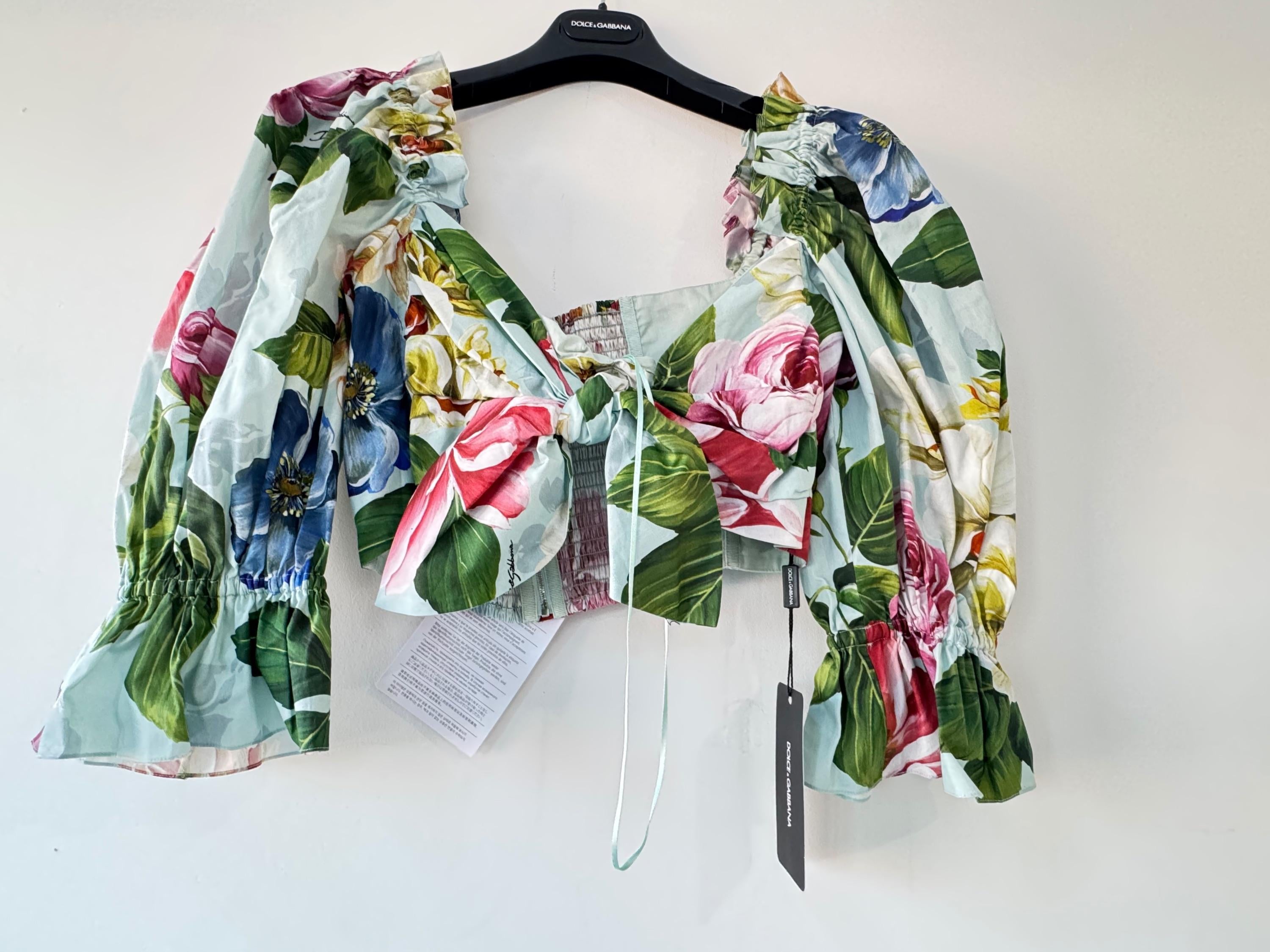 Floral Cropped Puff Sleeve Blouse
