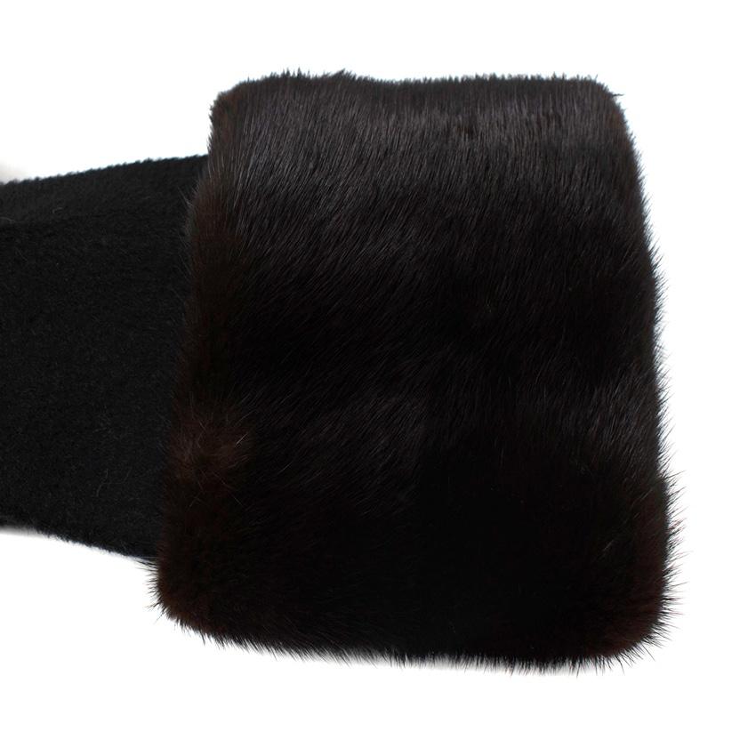 MaxMara Black Camel Hair Wrap Coat with Fur Cuffs