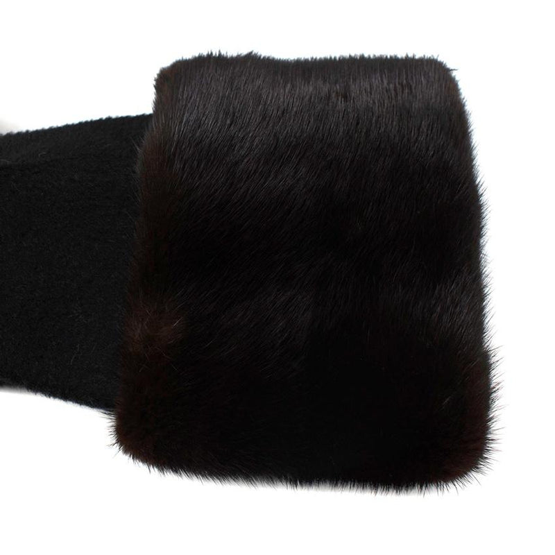 MaxMara Black Camel Hair Wrap Coat with Fur Cuffs