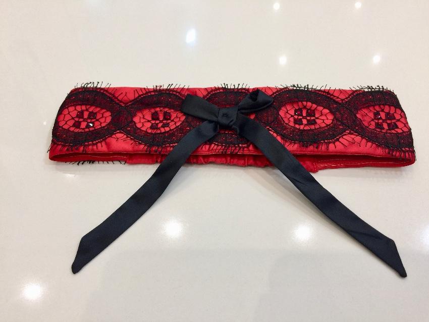 Spoylt Couture Rouge Satin & Leavers Lace Garter
