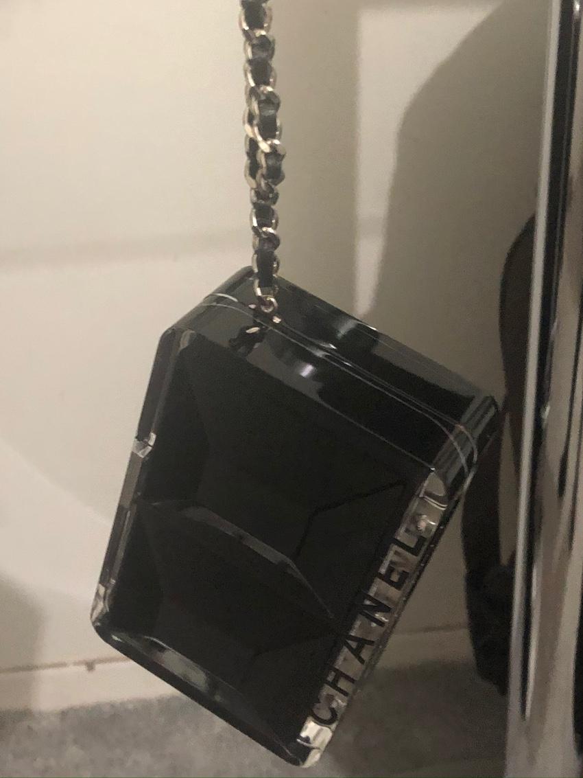 Chanel Black Limited Edition Perspex Logo Chain Clutch