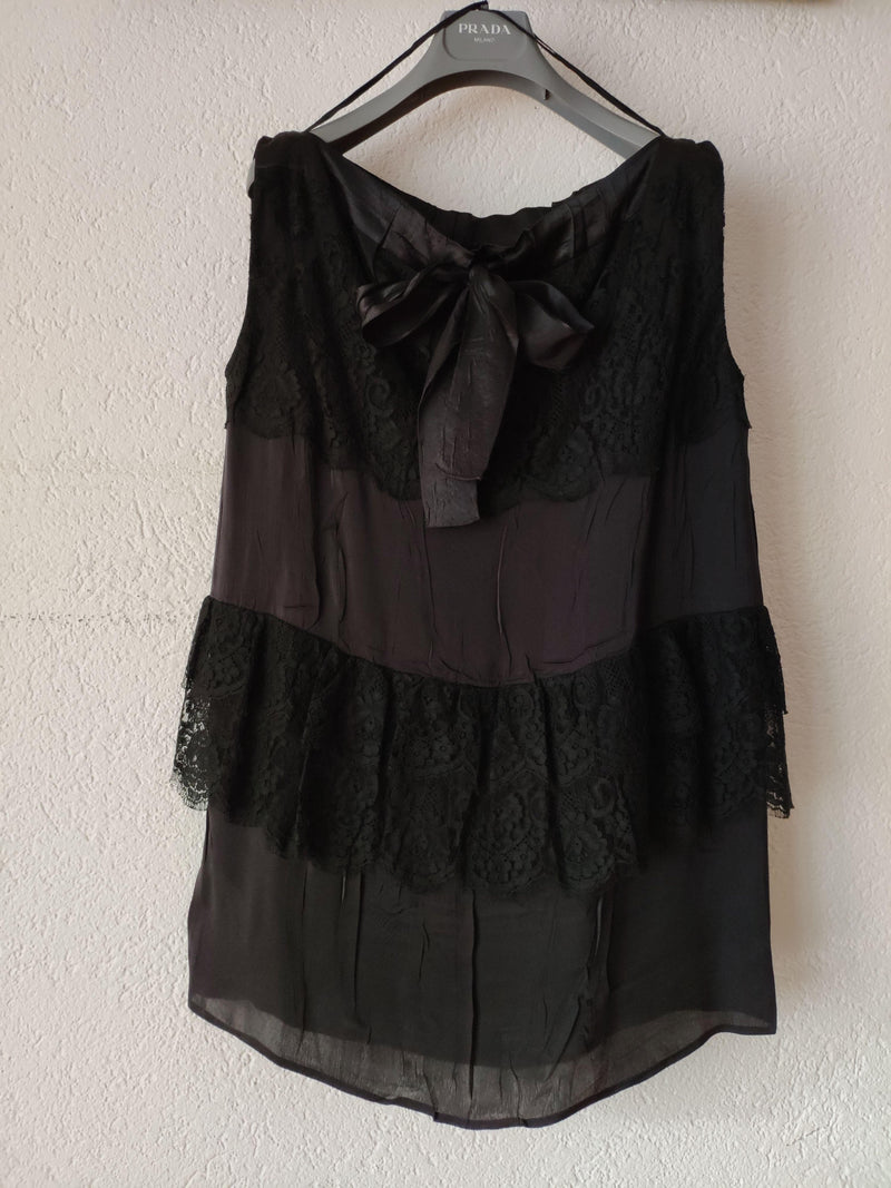 Black satin & lace sleeveless top