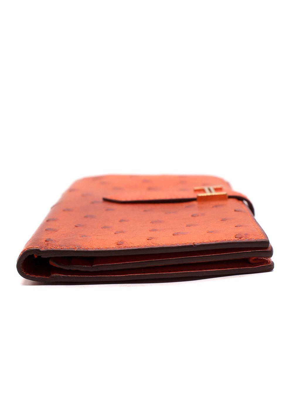Hermes Orange Ostrich Bearn Wallet with Gold Hardware