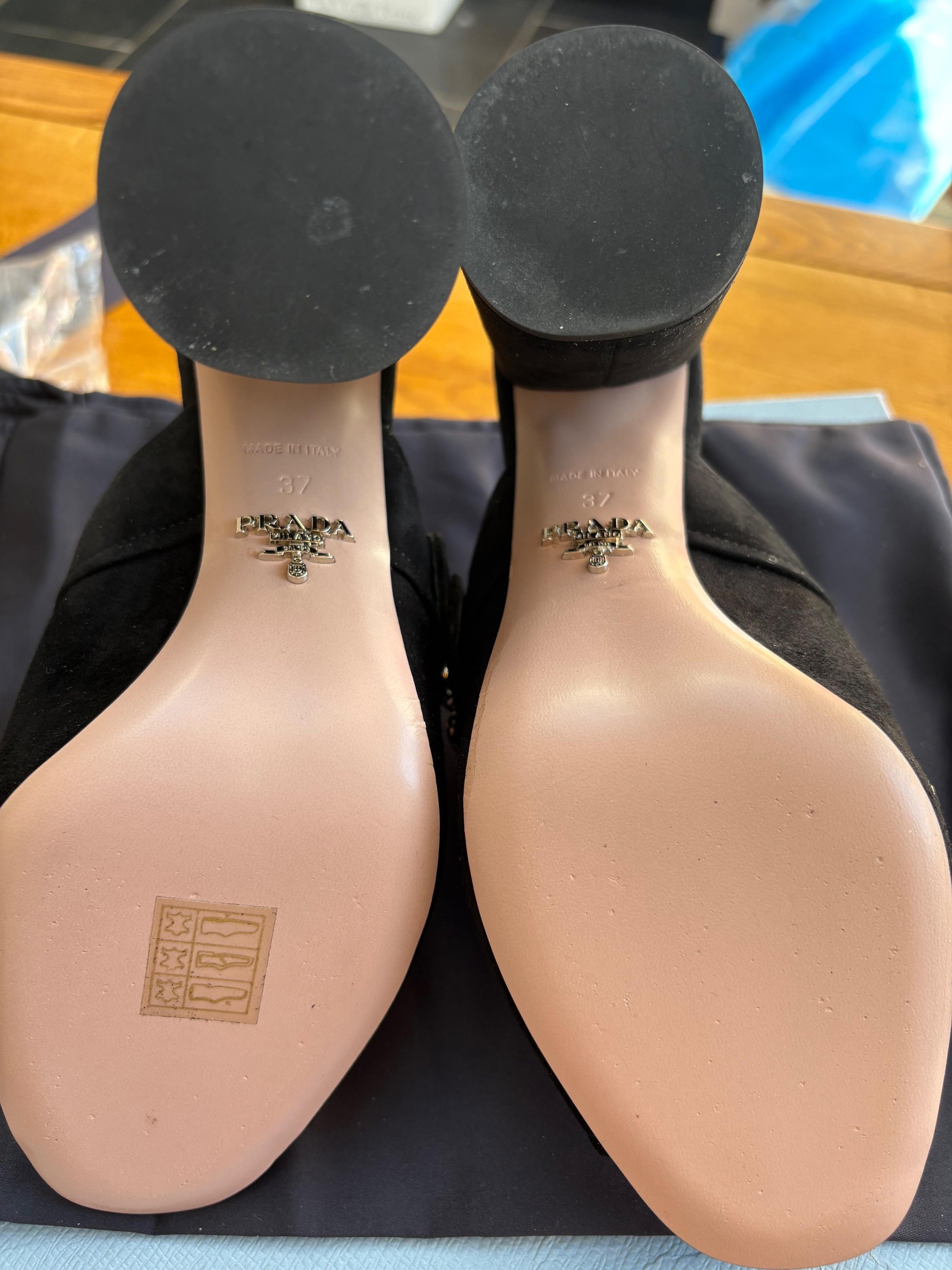 Prada Embellished Black Suede Heeled Mules