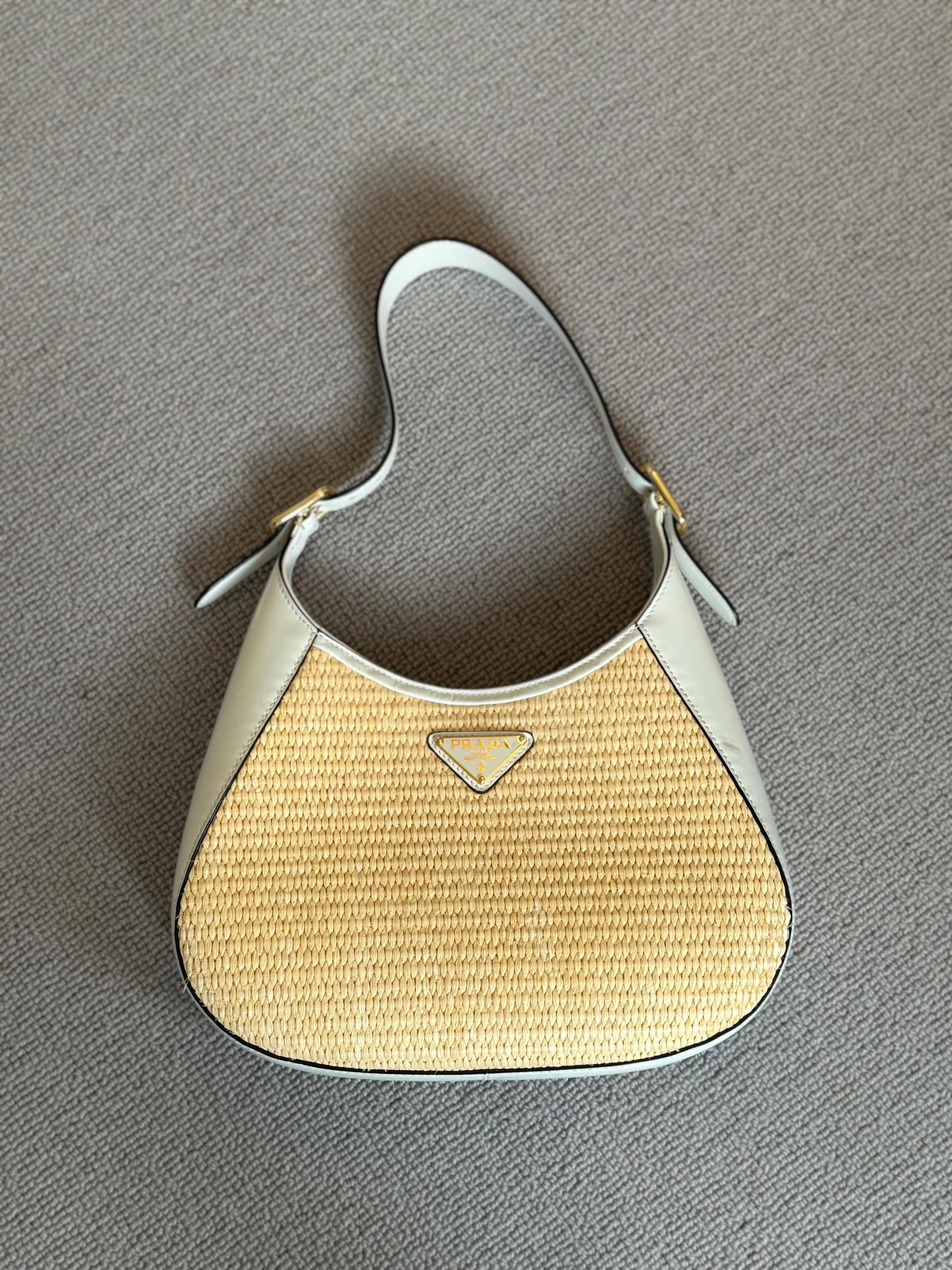 Prada Natural Raffia Cleo Shoulder Bag