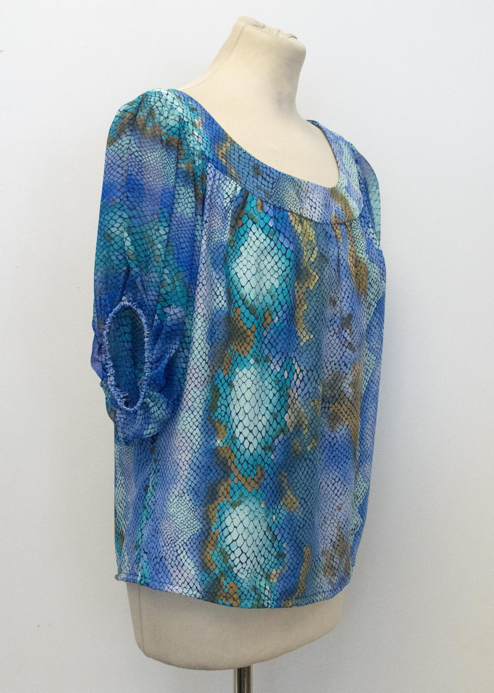 Single Aqua Blue Print Silk Top