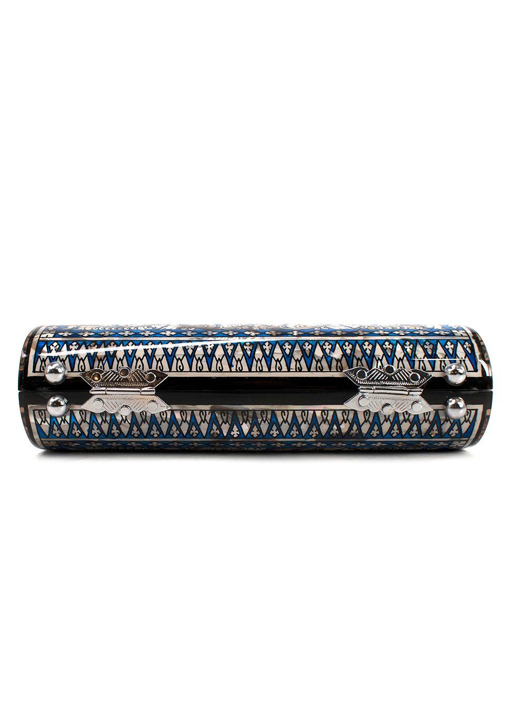Bespoke Blue Patterned Mother of Pearl Clutch Bag