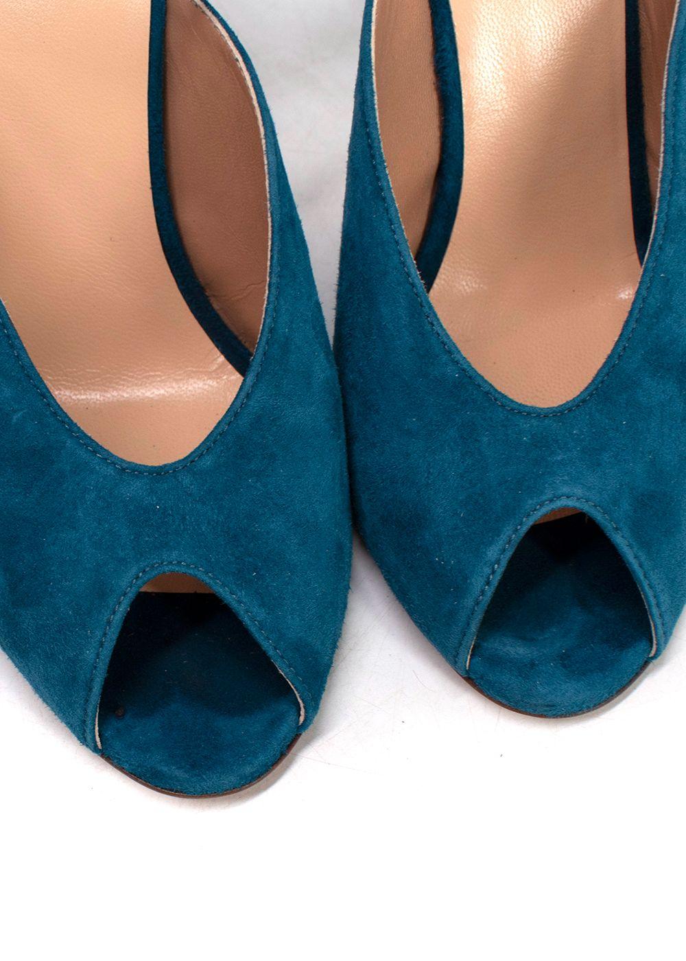 Blue Suede V-Cut Ankle Strap Sandals