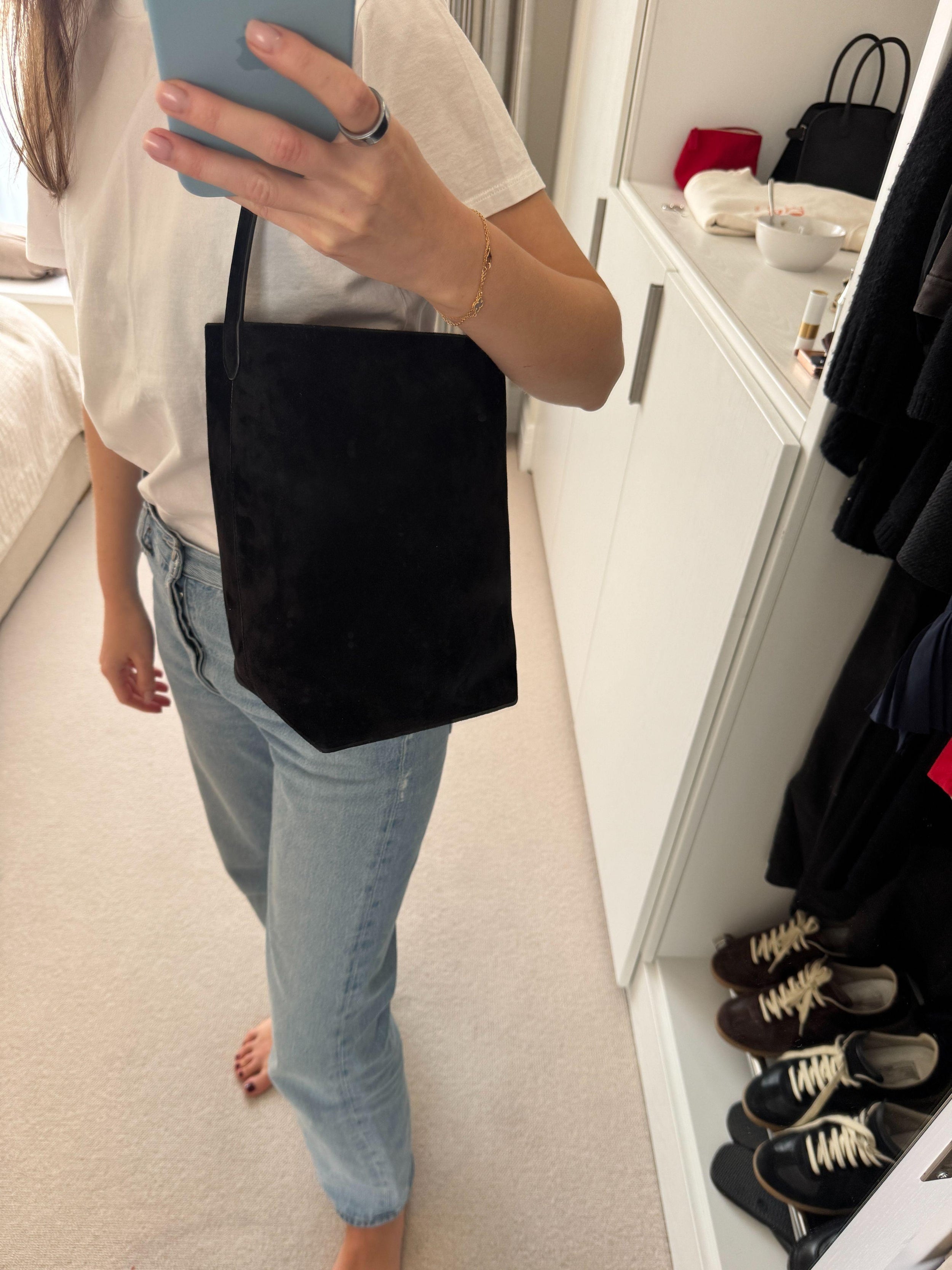 The Row Black Suede Medium N/S Park Tote