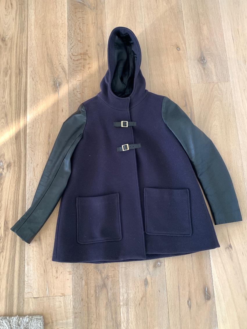 Maje Hooded Jacket W/ Leather Sleeves