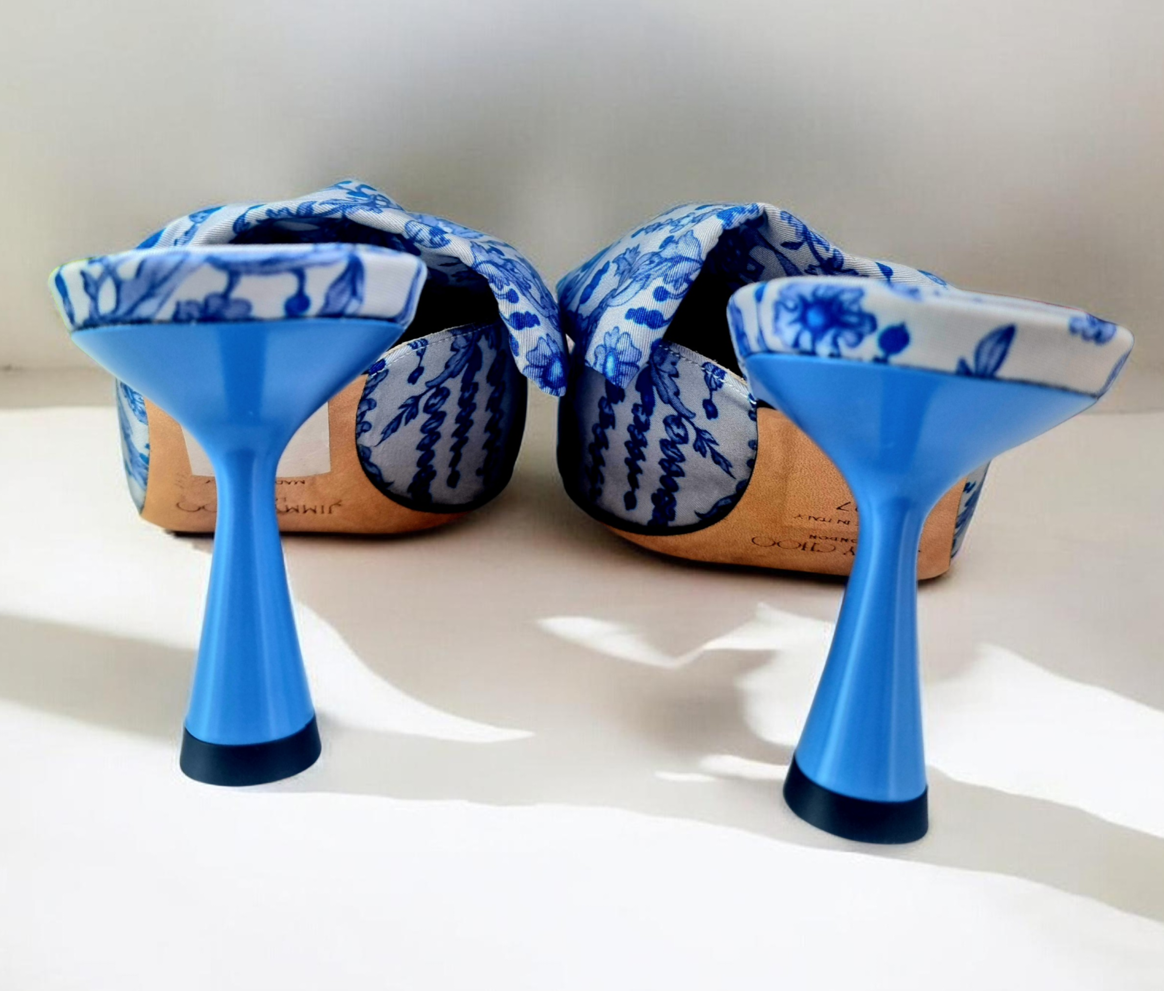 Jimmy Choo Blue And White Mules