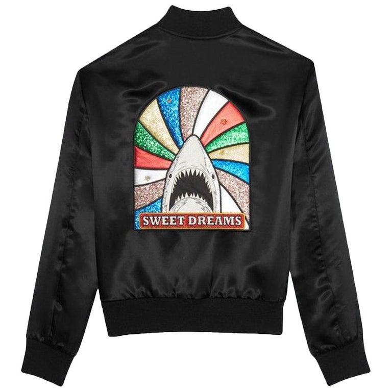 Saint Laurent Black Sequin Sweet Dreams Shark Bomber Jacket
