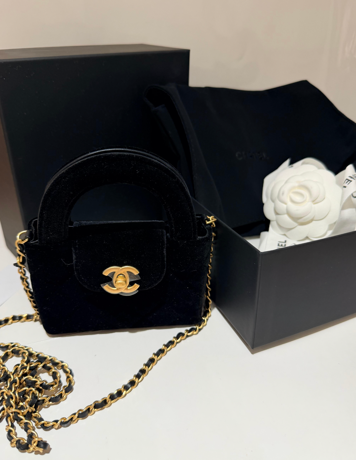 Chanel Black Velvet Kelly Mini Nano