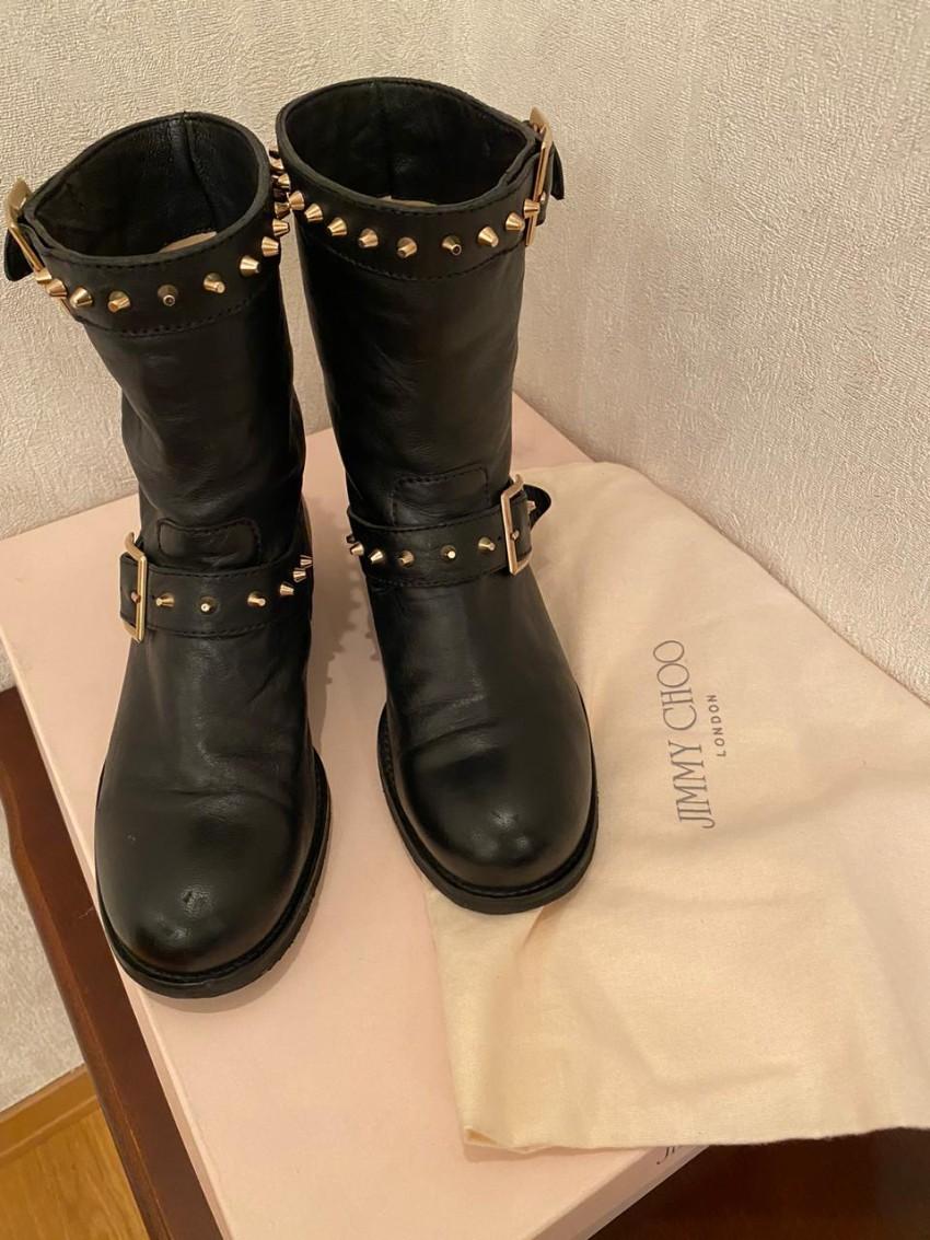 Jimmy Choo Black Leather Biker Boots