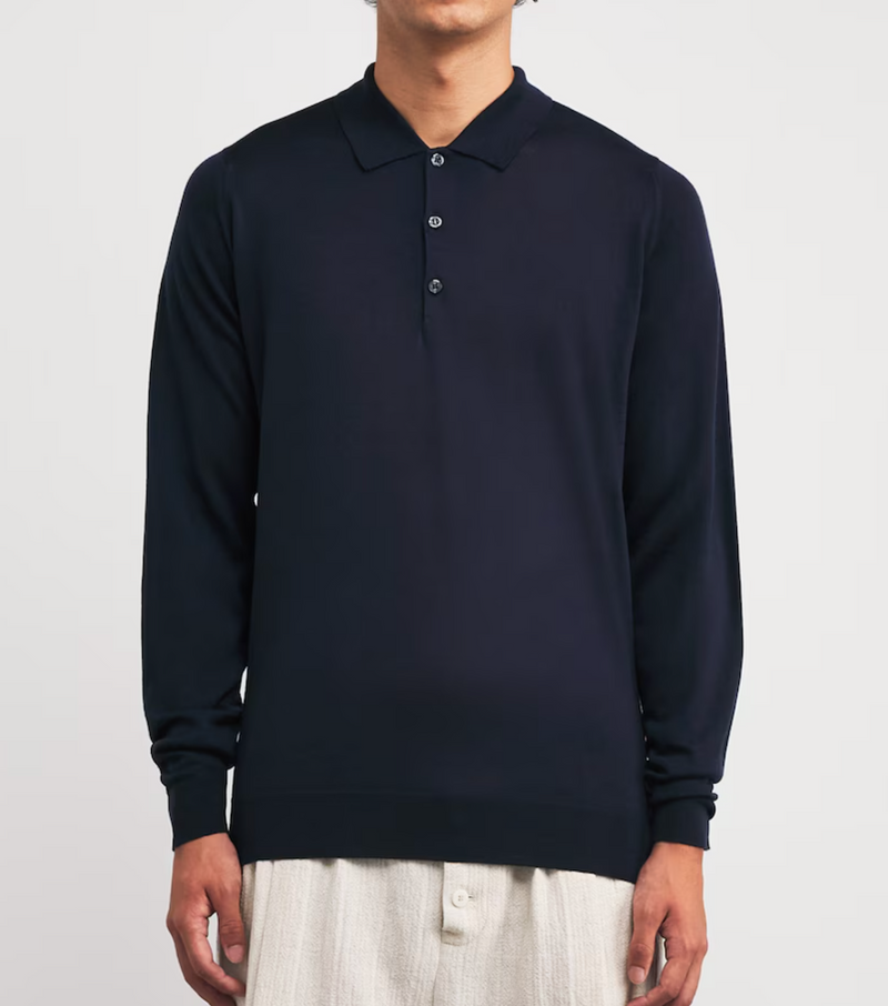 John Smedley Extra Fine Merino Long-Sleeve Herbie Polo Shirt