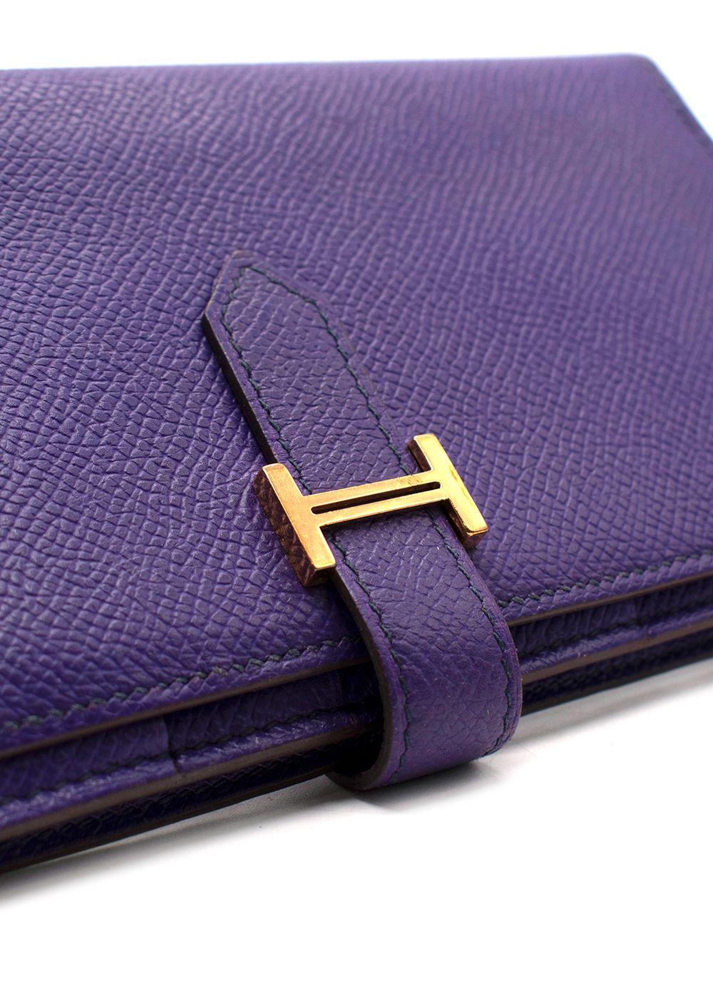 Hermes Purple Bearn Wallet with Gold Hardware