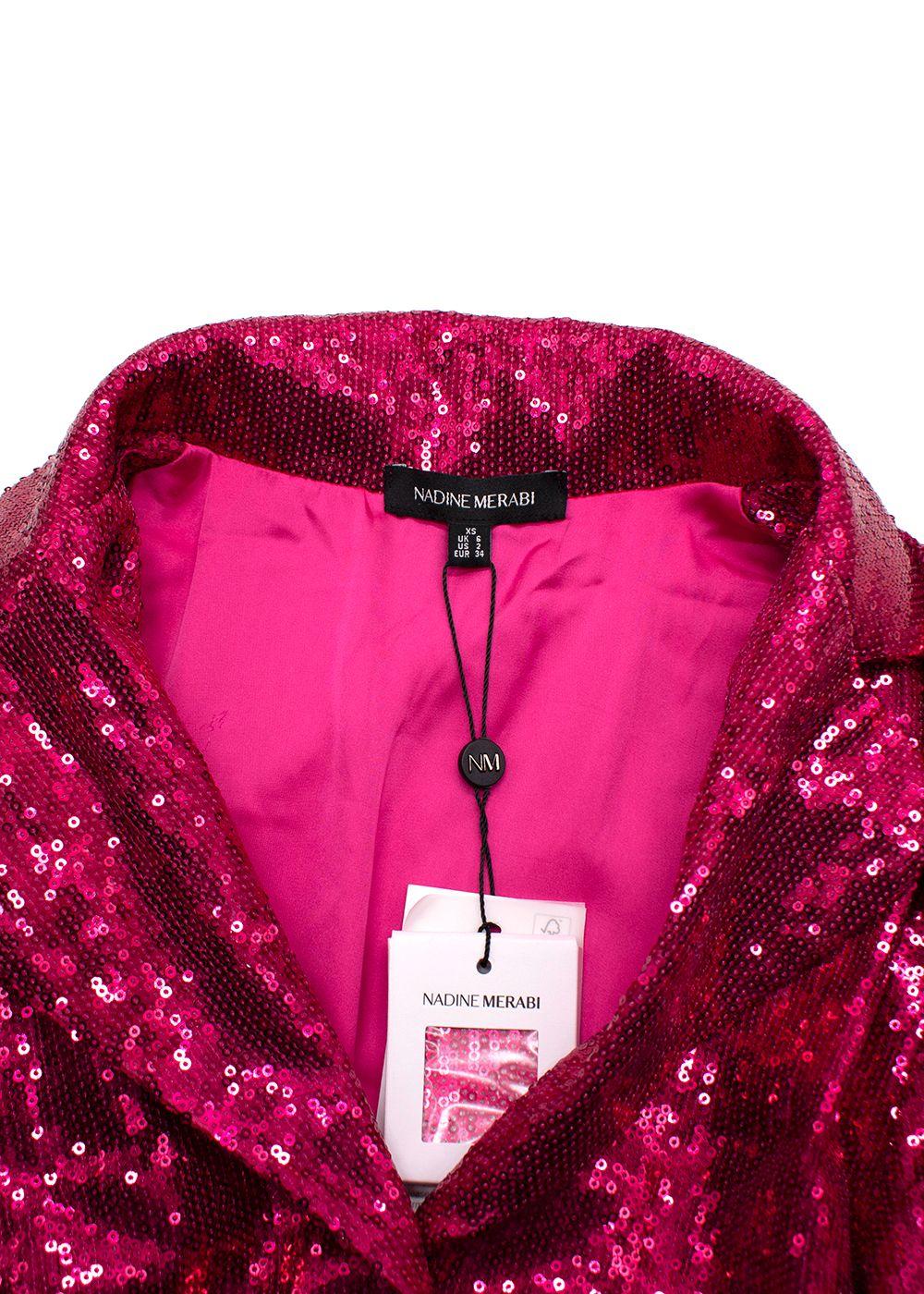 Nadine Merabi Hot Pink Sequin Shirt and Trouser Set