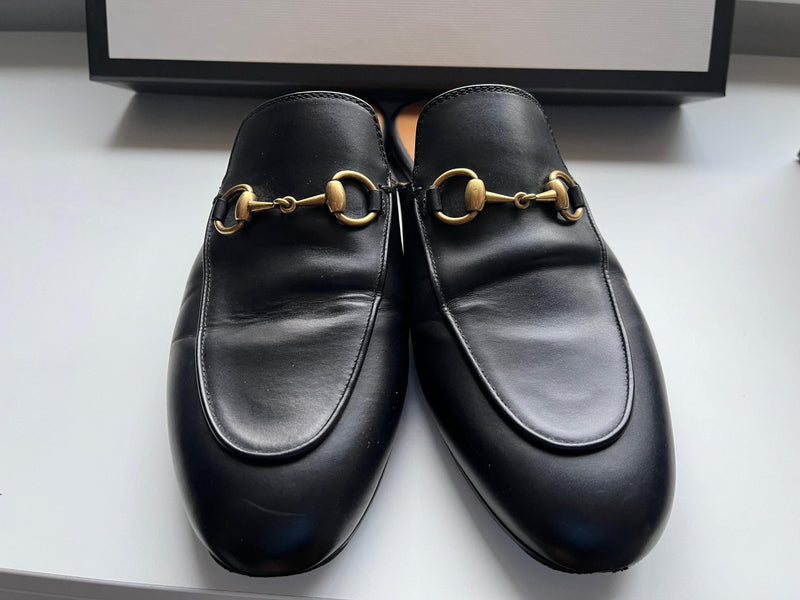 Gucci Black Leather Princetown Slippers