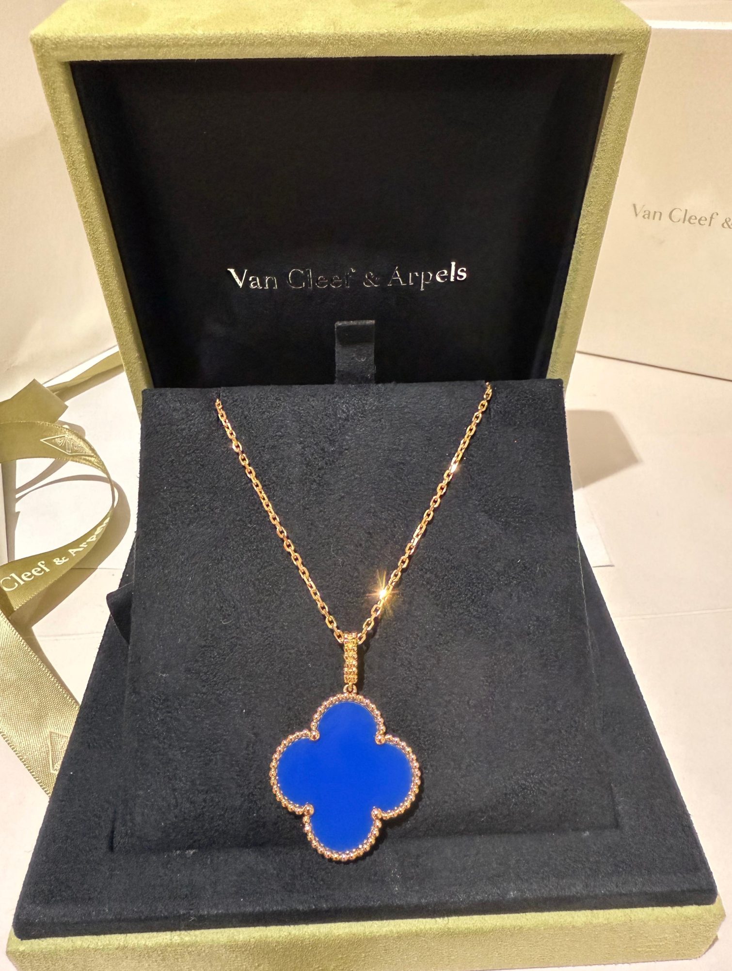 Van Cleef & Arpels Magic Alhambra Blue Agate Long Necklace