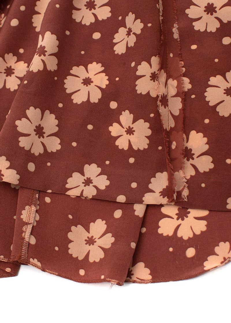 Terracotta Silk Crepe de Chine Floral Tea Dress