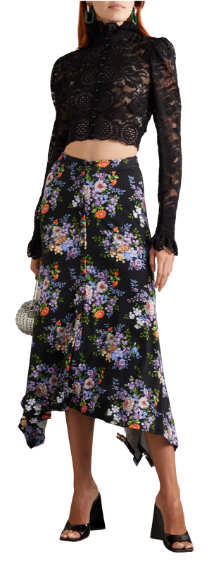 Paco Rabanne Black Floral Asymmetric Hem Skirt