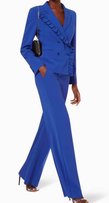 Max Mara Blue Ruffle Lapel Tailored Jacket