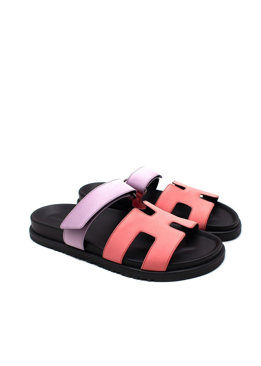 Hermes Chypre Sandals in Rose Peche and Violet Petale
