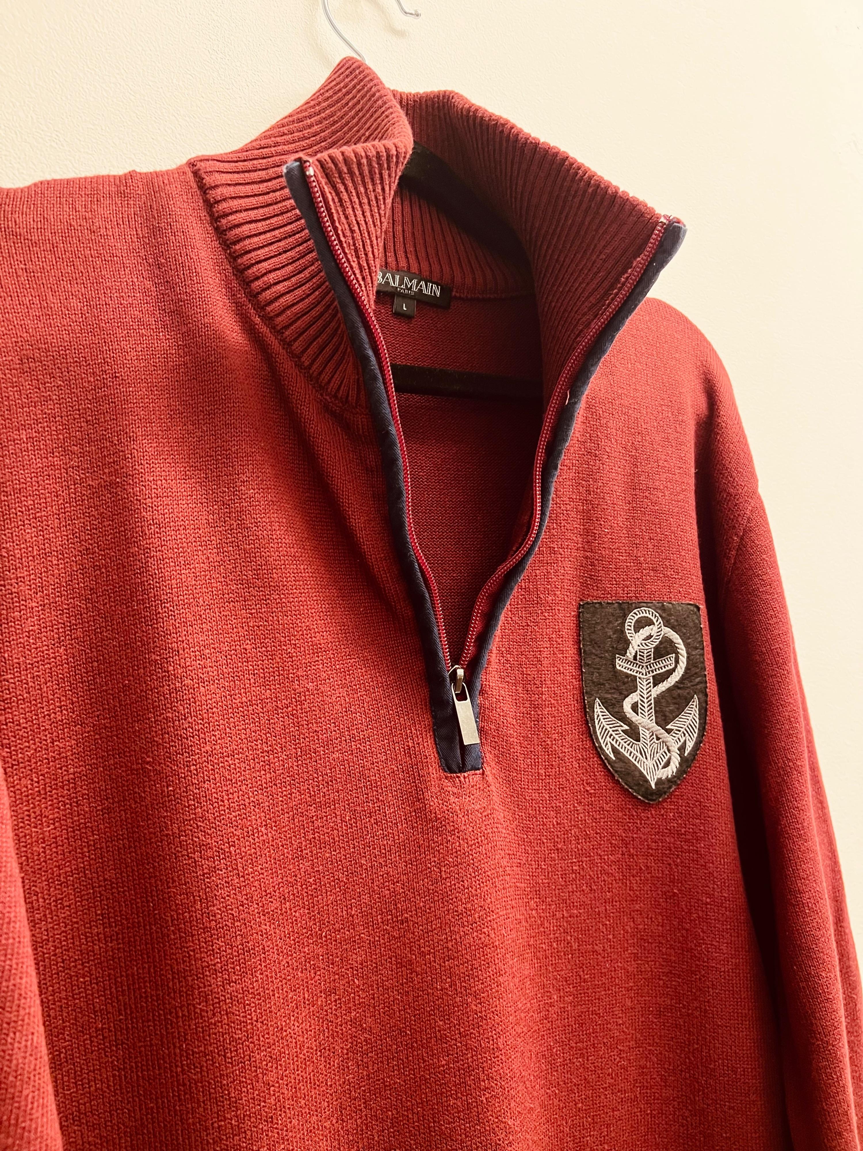 Crest Detail Red Quarter Zip Jumper