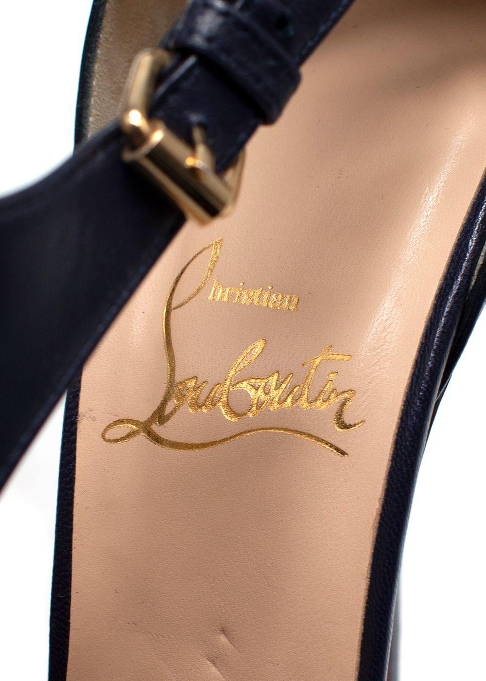 Christian Louboutin Black Leather Peep-Toe T-Strap Heels with Gold Hardware