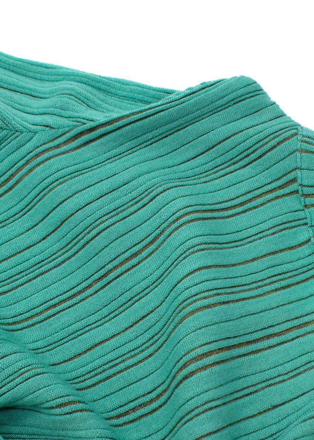 Green Ribbed Knit Cotton Long Sleeved Top